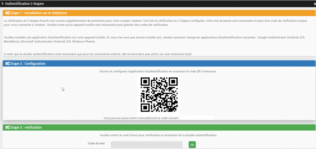 Finaliser la double authentification pour votre Jeedom.